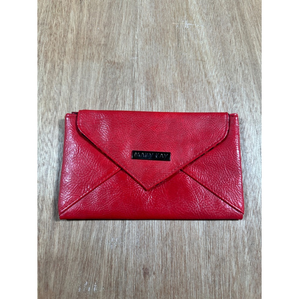 Mary Kay Envelope Clutch Bag Womens OS Red Faux Leather Evening Makeup Bag Pouch